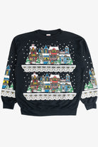 Vintage Snowy City Christmas On Main Street Ugly Christmas Sweatshirt (1980s)