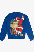 Vintage Waving Santa Giant Iron On Patch Puff Paint Detail Ugly Christmas Sweatshirt (1990s)