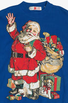 Vintage Waving Santa Giant Iron On Patch Puff Paint Detail Ugly Christmas Sweatshirt (1990s)