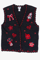 Vintage Koret Ribbon Button Patch Ugly Christmas Vest (1990s)