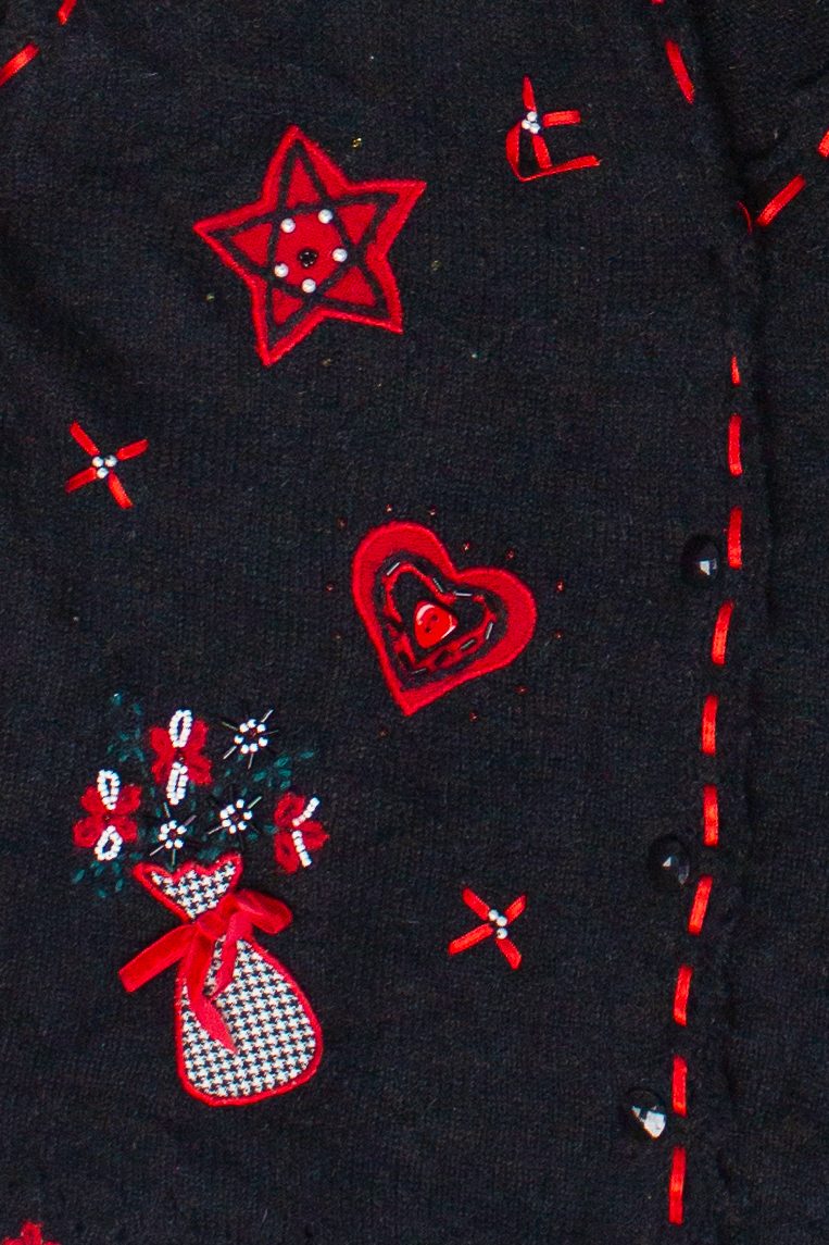 Vintage Koret Ribbon Button Patch Ugly Christmas Vest (1990s)