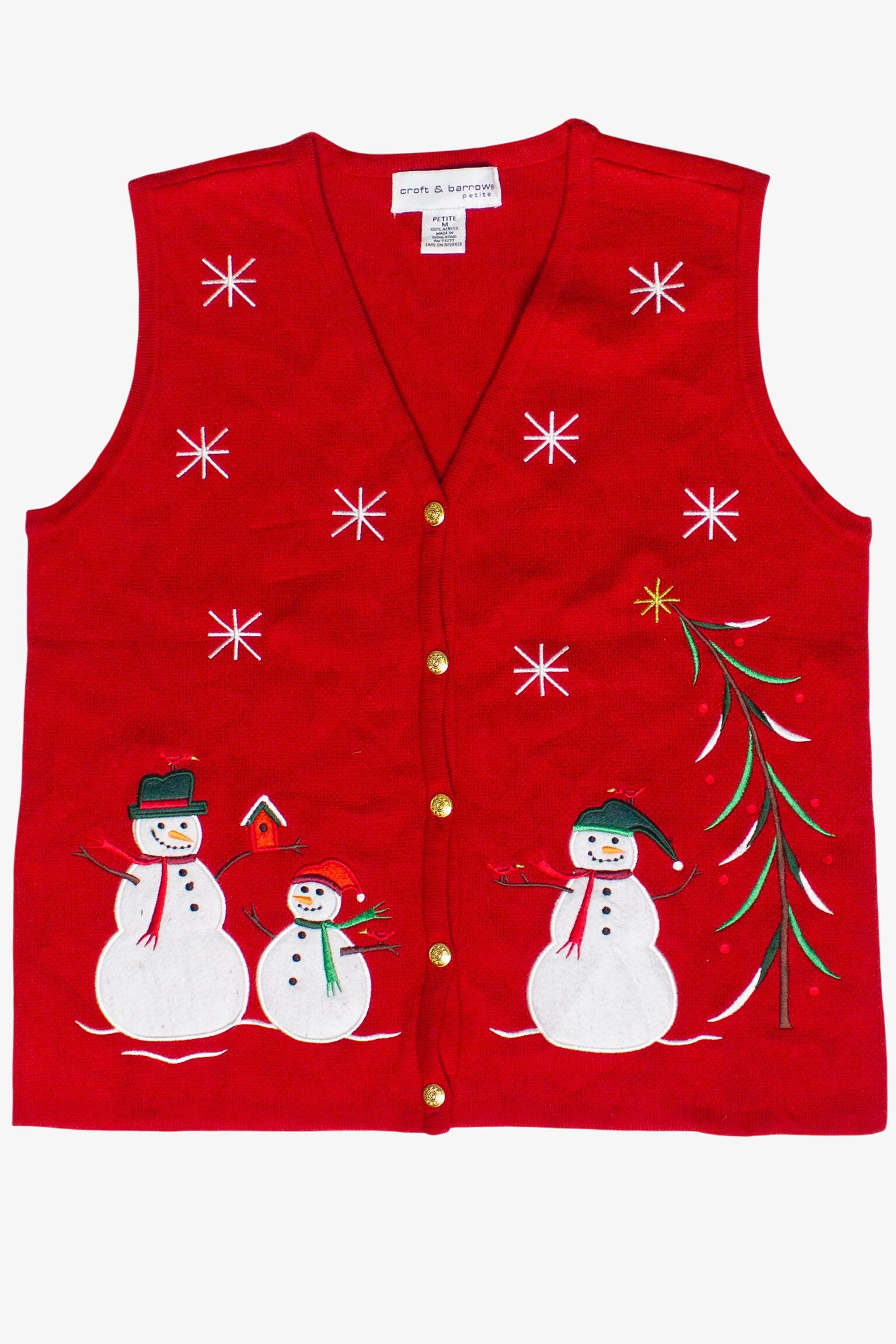 Vintage Snowmen & Birds Ugly Christmas Vest 