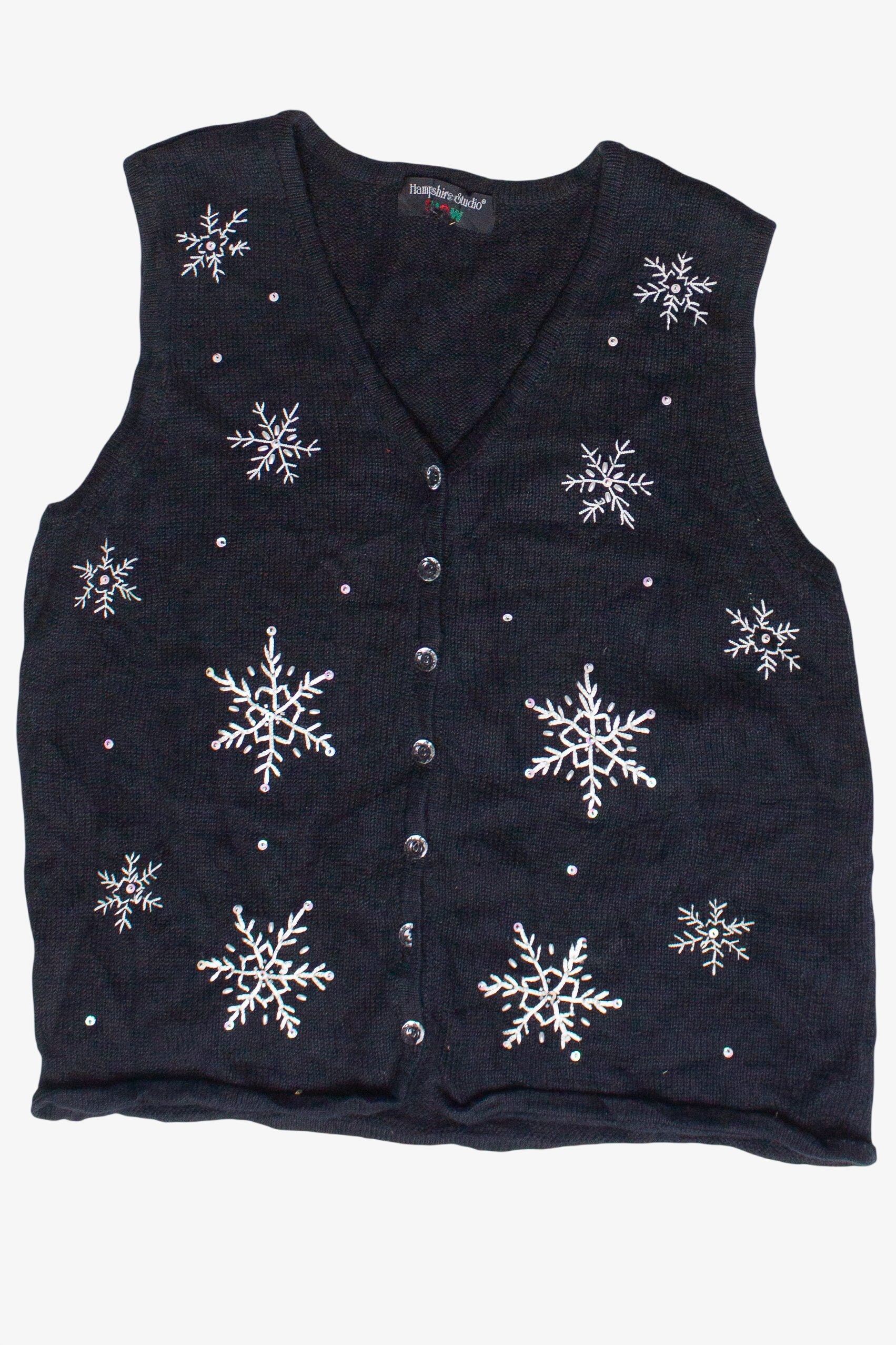 Vintage Embroidered Beaded Snowflakes Ugly Christmas Vest
