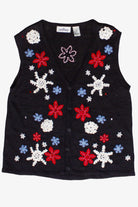 Vintage Beaded Snowflake Appliques Ugly Christmas Vest