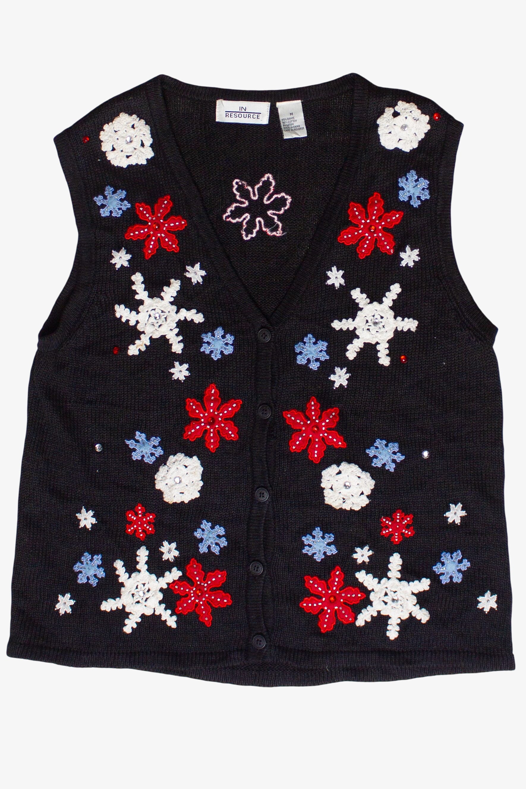 Vintage Beaded Snowflake Appliques Ugly Christmas Vest