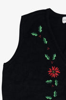 Vintage Embroidered Poinsettias Ugly Christmas Vest (1990s)