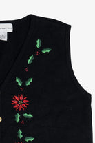 Vintage Embroidered Poinsettias Ugly Christmas Vest (1990s)
