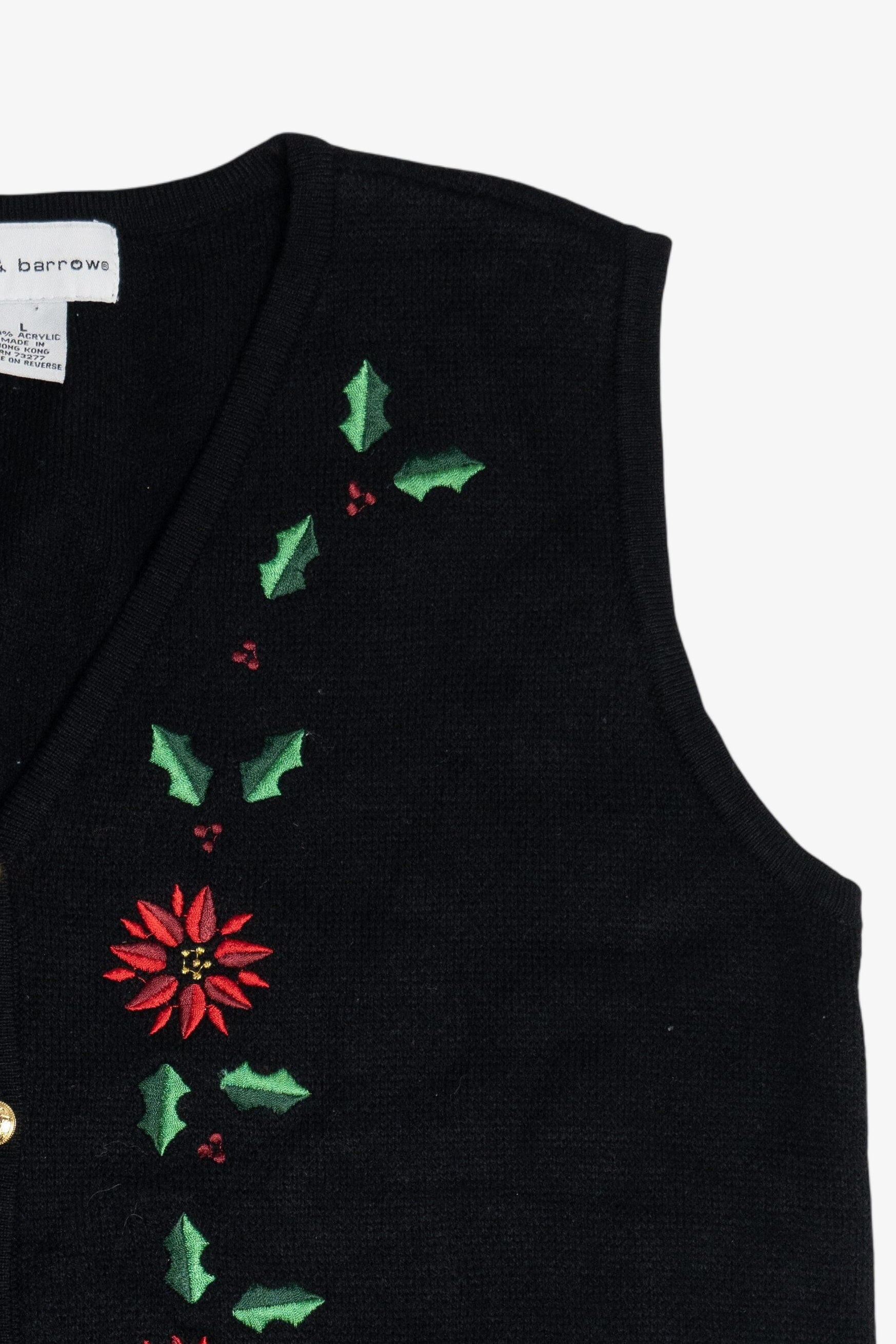 Vintage Embroidered Poinsettias Ugly Christmas Vest (1990s)