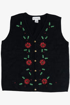 Vintage Embroidered Poinsettias Ugly Christmas Vest (1990s)