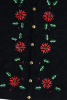 Vintage Embroidered Poinsettias Ugly Christmas Vest (1990s)