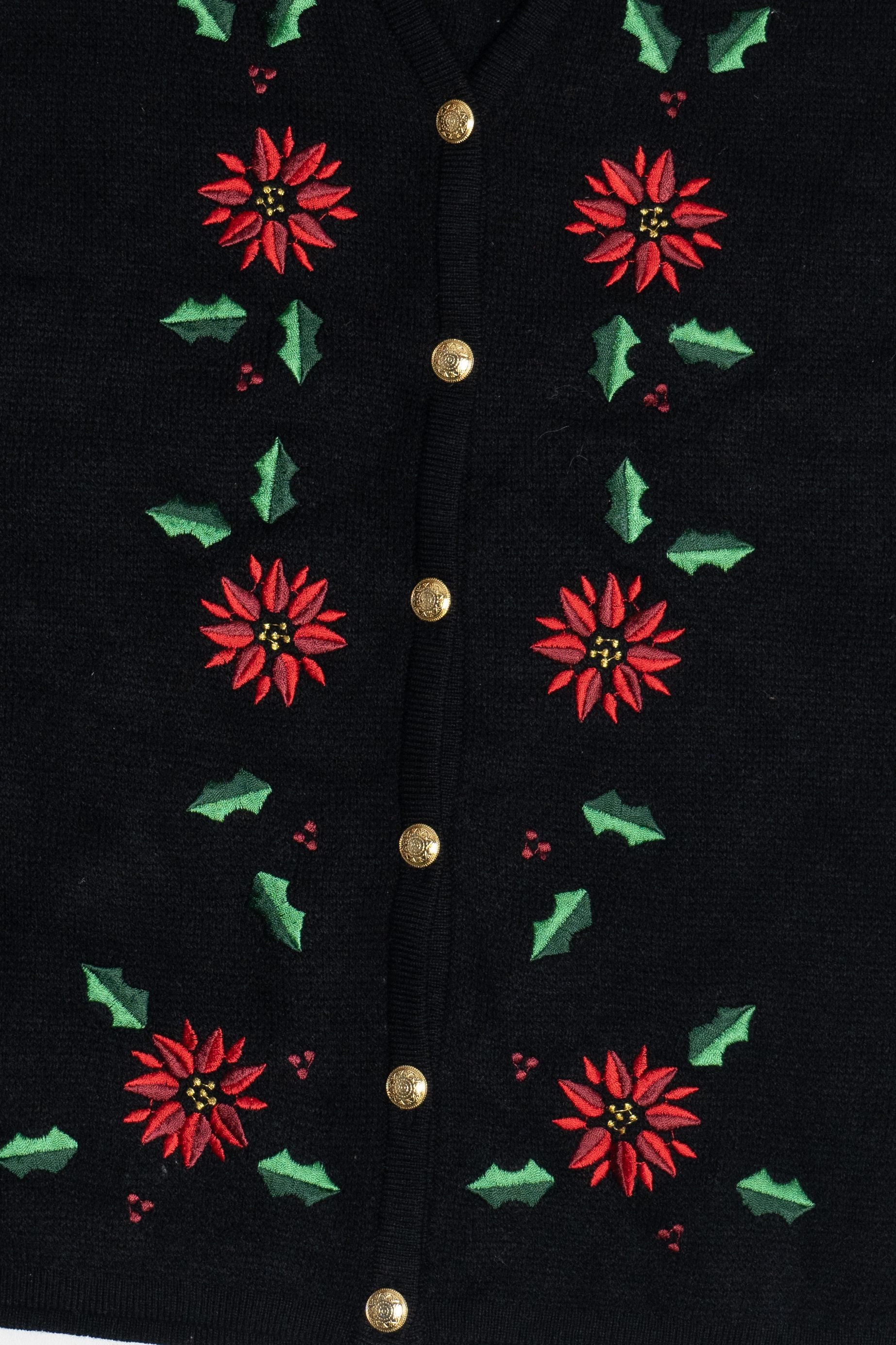 Vintage Embroidered Poinsettias Ugly Christmas Vest (1990s)