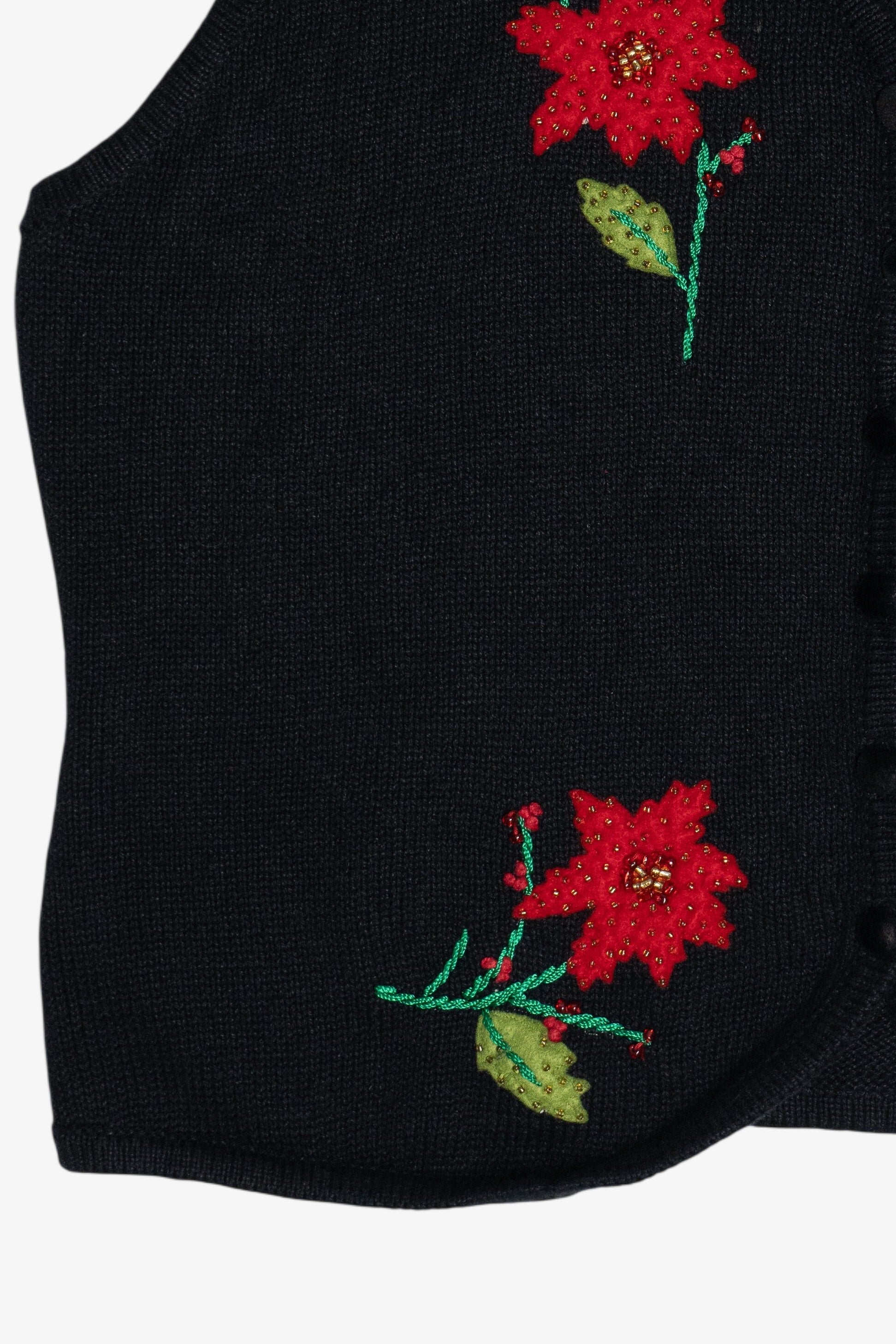 Vintage Poinsettia Stems Ugly Christmas Vest (1990s)
