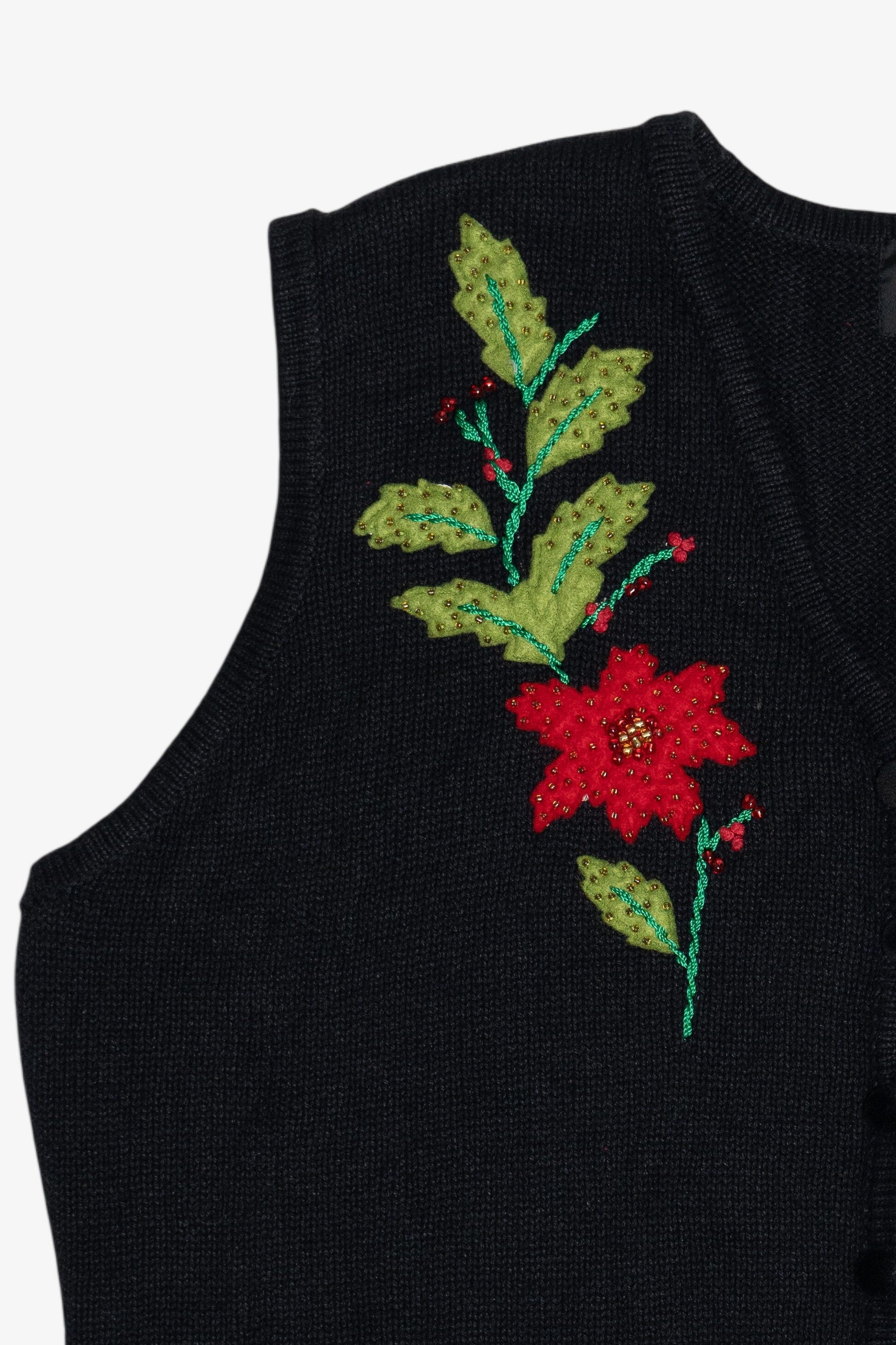 Vintage Poinsettia Stems Ugly Christmas Vest (1990s)