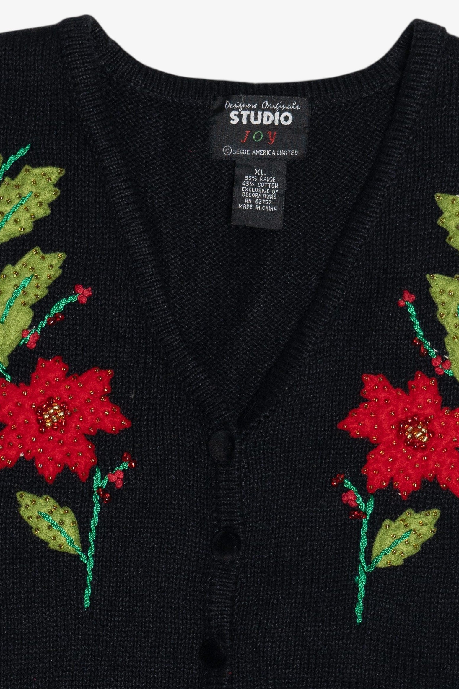 Vintage Poinsettia Stems Ugly Christmas Vest (1990s)