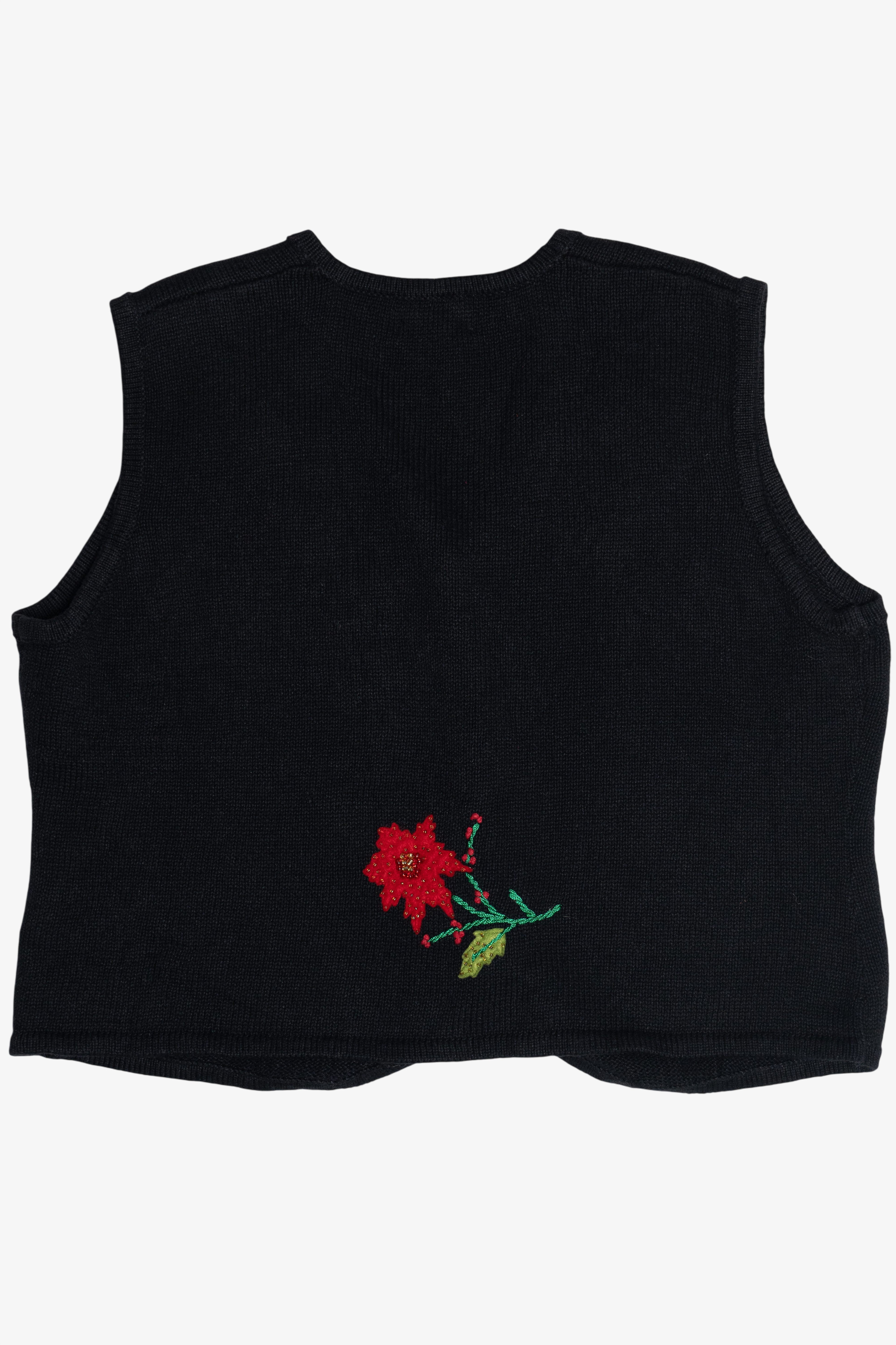 Vintage Poinsettia Stems Ugly Christmas Vest (1990s)