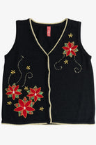Vintage Plaid Poinsettia Flowers Ugly Christmas Vest (2000s)
