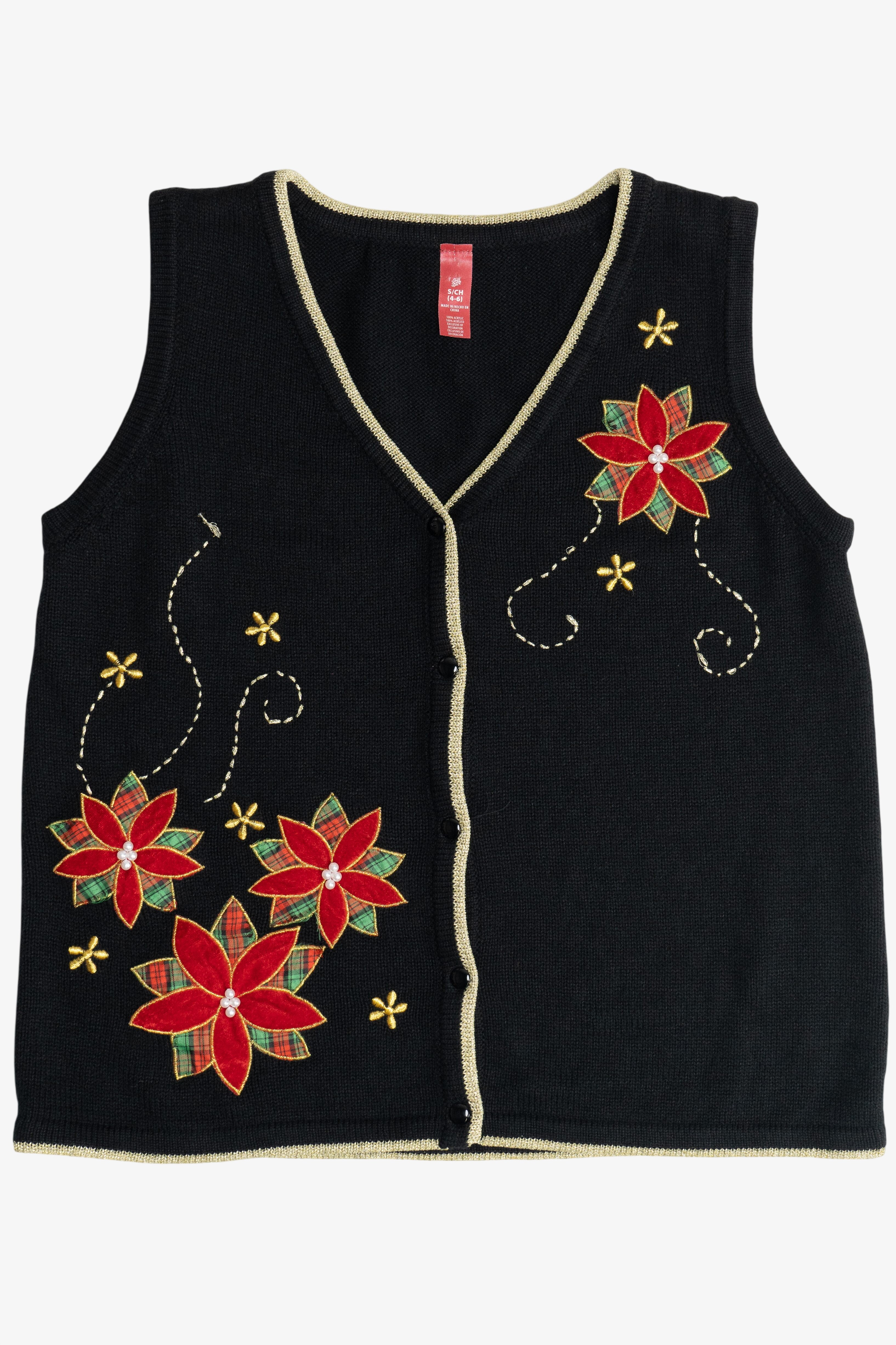 Vintage Plaid Poinsettia Flowers Ugly Christmas Vest (2000s)