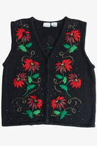 Vintage Bobbie Brooks Poinsettia Ugly Christmas Vest (1990s)