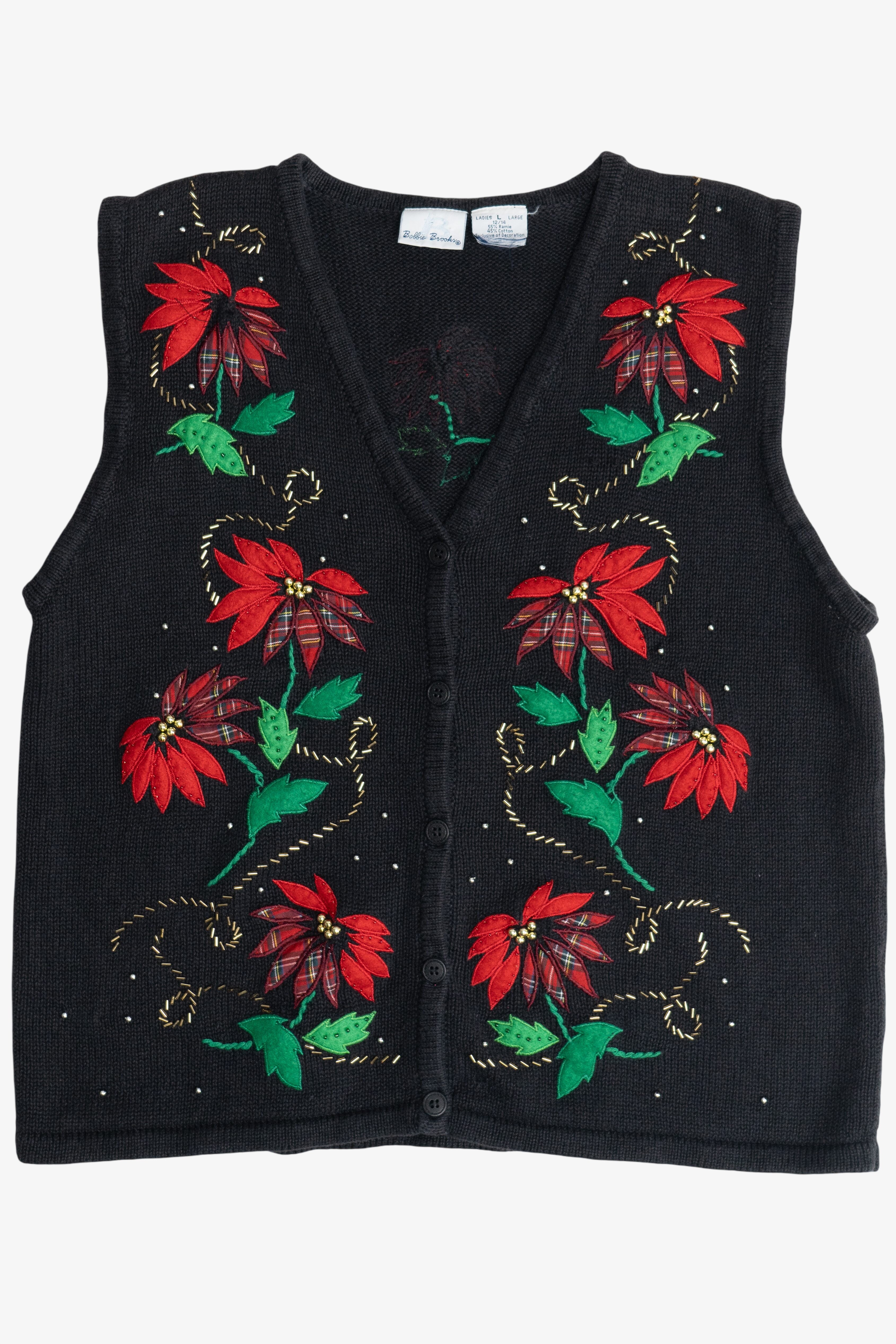 Vintage Bobbie Brooks Poinsettia Ugly Christmas Vest (1990s)