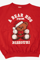 Vintage Red Teddy Bear Santa "A Bear Hug From Missouri" Ugly Christmas Sweatshirt (1990s)