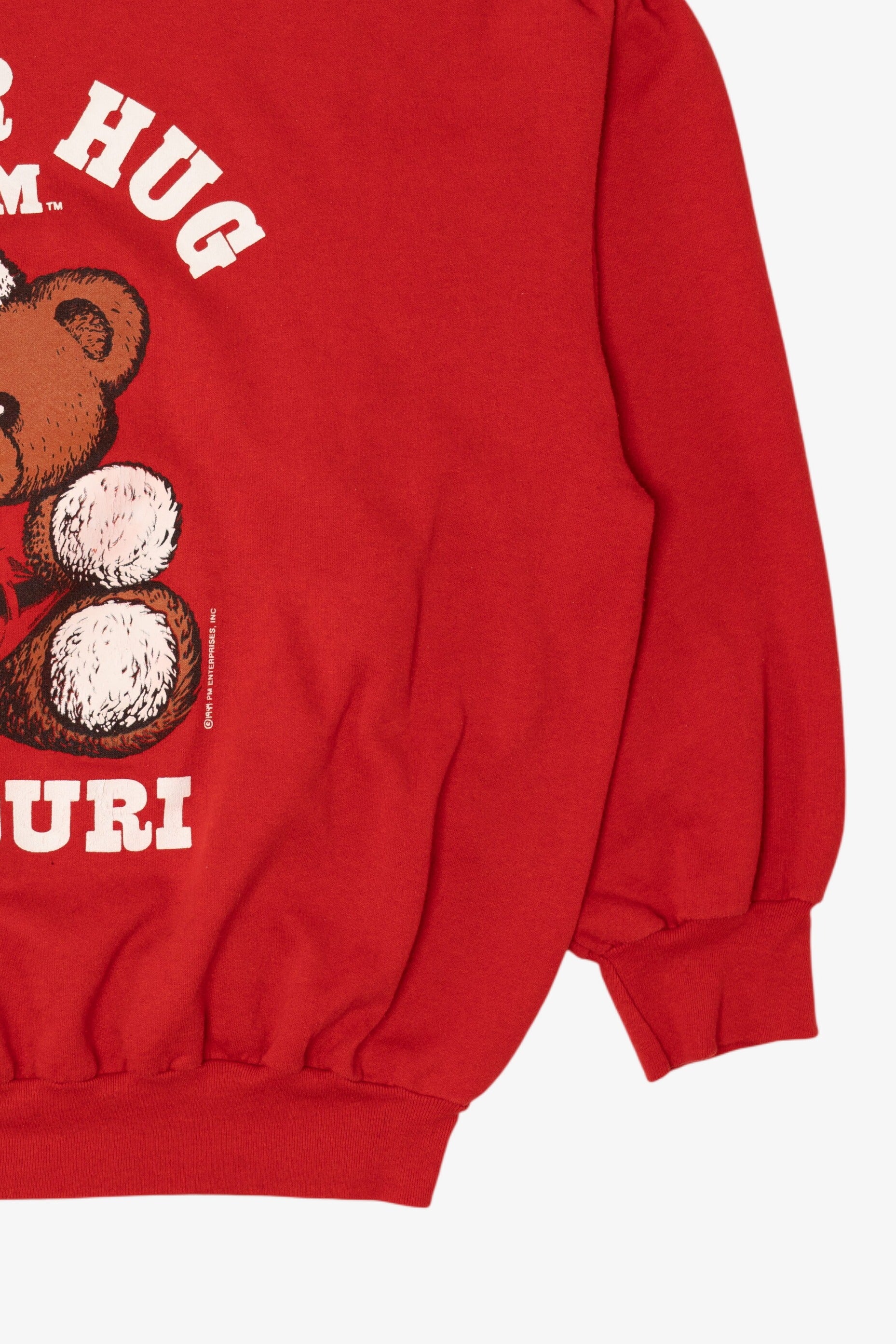 Vintage Red Teddy Bear Santa "A Bear Hug From Missouri" Ugly Christmas Sweatshirt (1990s)