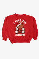 Vintage Red Teddy Bear Santa "A Bear Hug From Missouri" Ugly Christmas Sweatshirt (1990s)