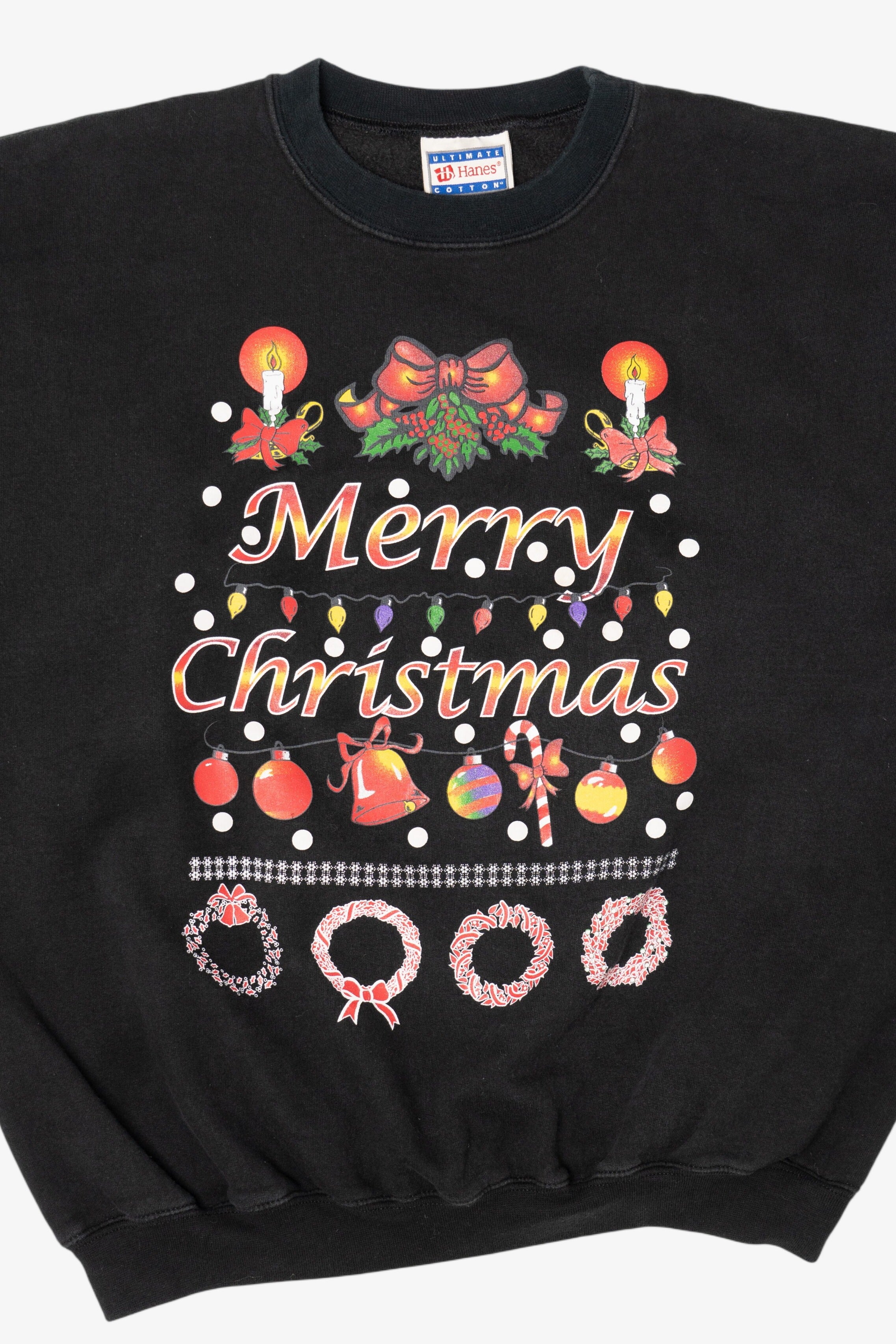 Vintage Black Hanes Ugly "Merry Christmas" Sweatshirt (1990s)
