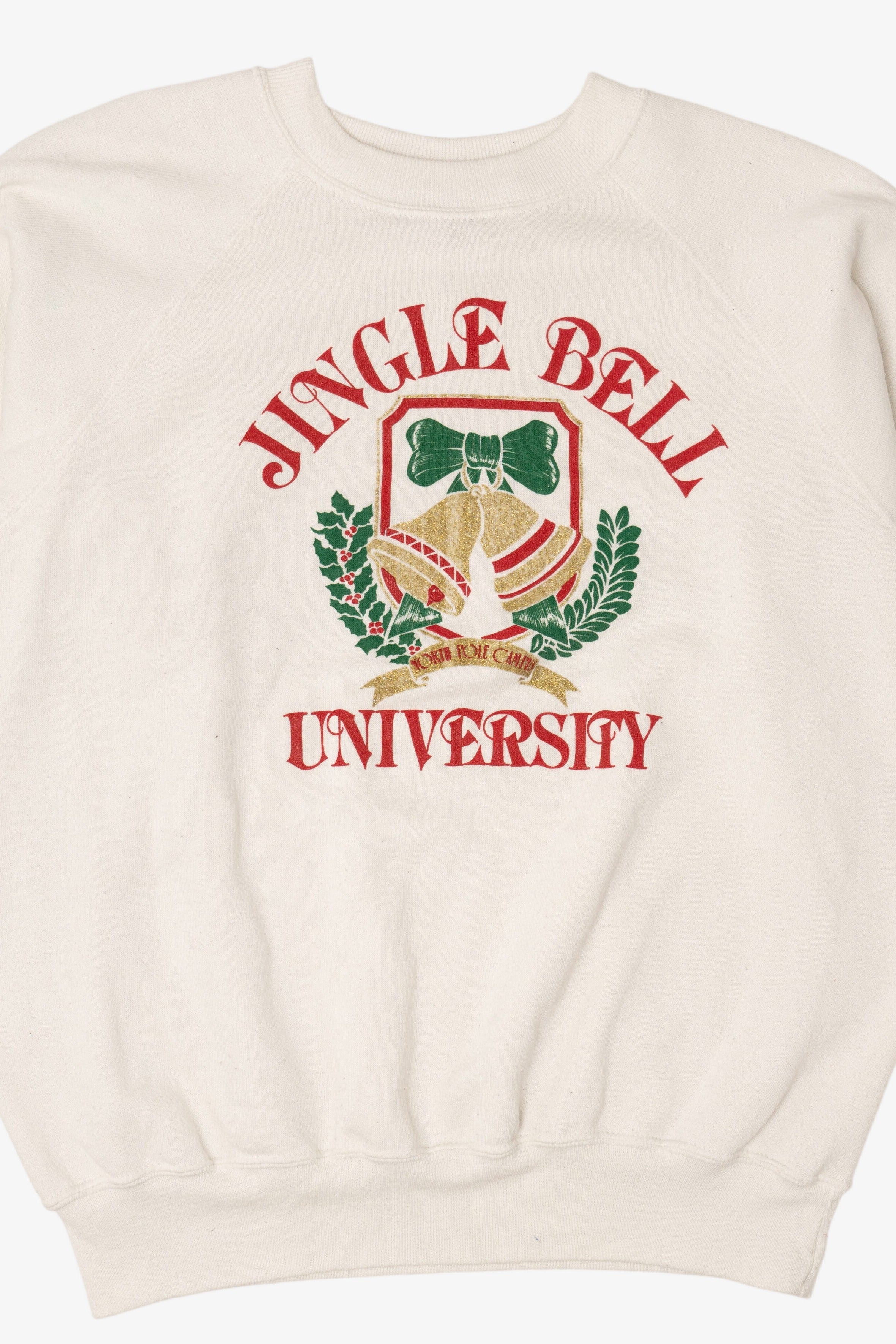 Vintage "Jingle Bell University" Ugly Christmas Raglan Sweatshirt (1980s)