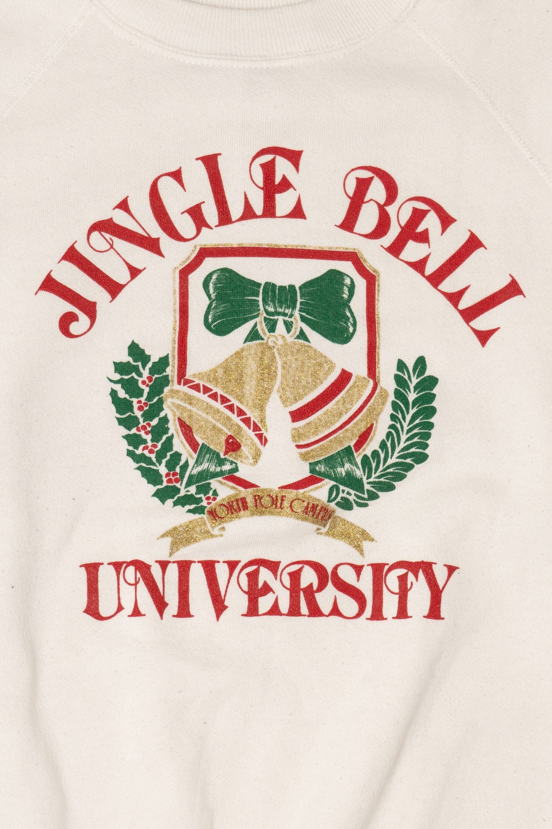 Vintage "Jingle Bell University" Ugly Christmas Raglan Sweatshirt (1980s)