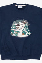 Vintage Navy Blue P.S Originals Winter Landscape Christmas Sweatshirt (1990s)