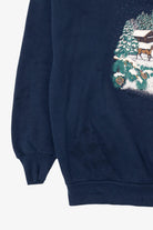 Vintage Navy Blue P.S Originals Winter Landscape Christmas Sweatshirt (1990s)