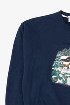 Vintage Navy Blue P.S Originals Winter Landscape Christmas Sweatshirt (1990s)