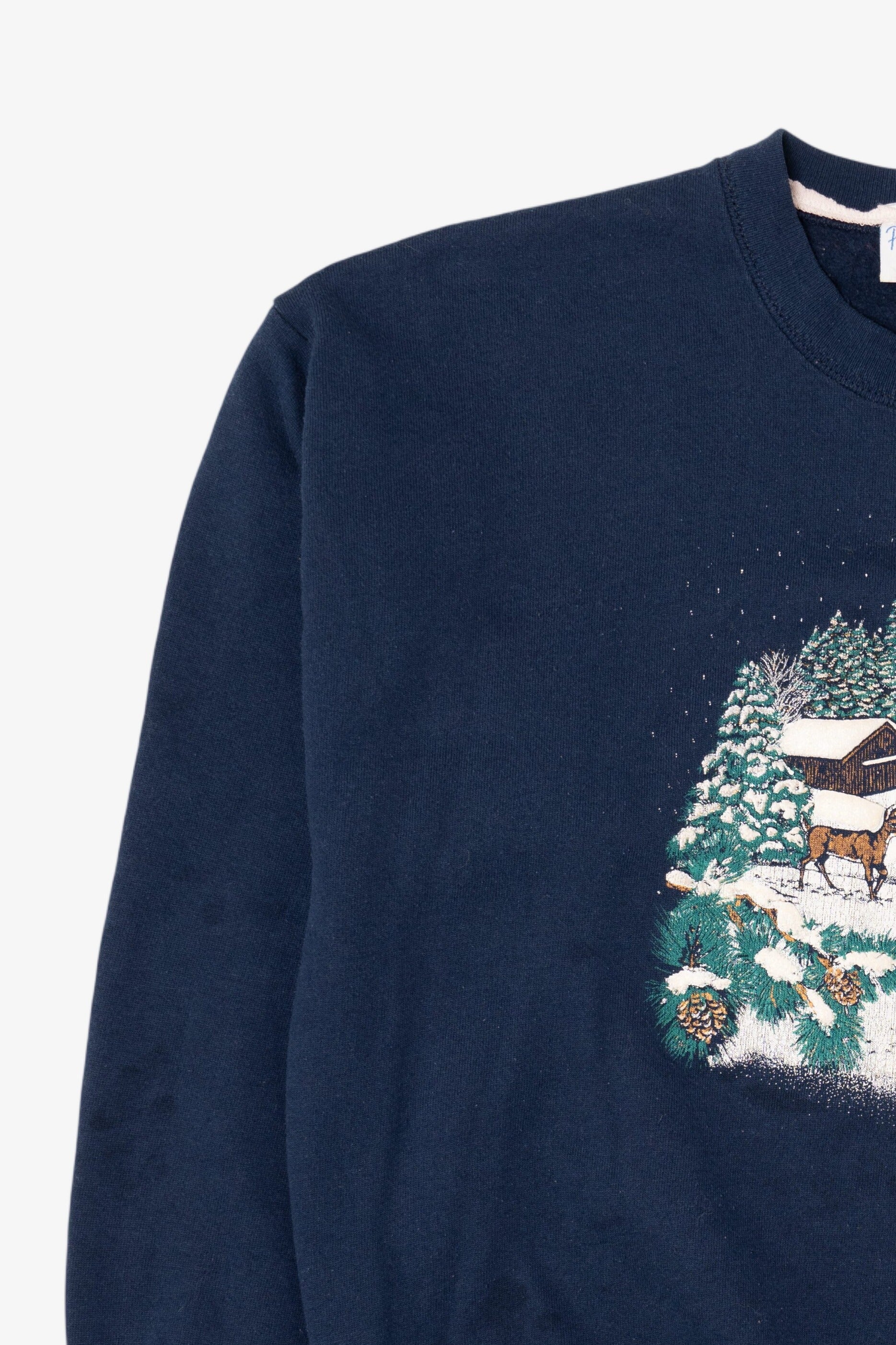 Vintage Navy Blue P.S Originals Winter Landscape Christmas Sweatshirt (1990s)