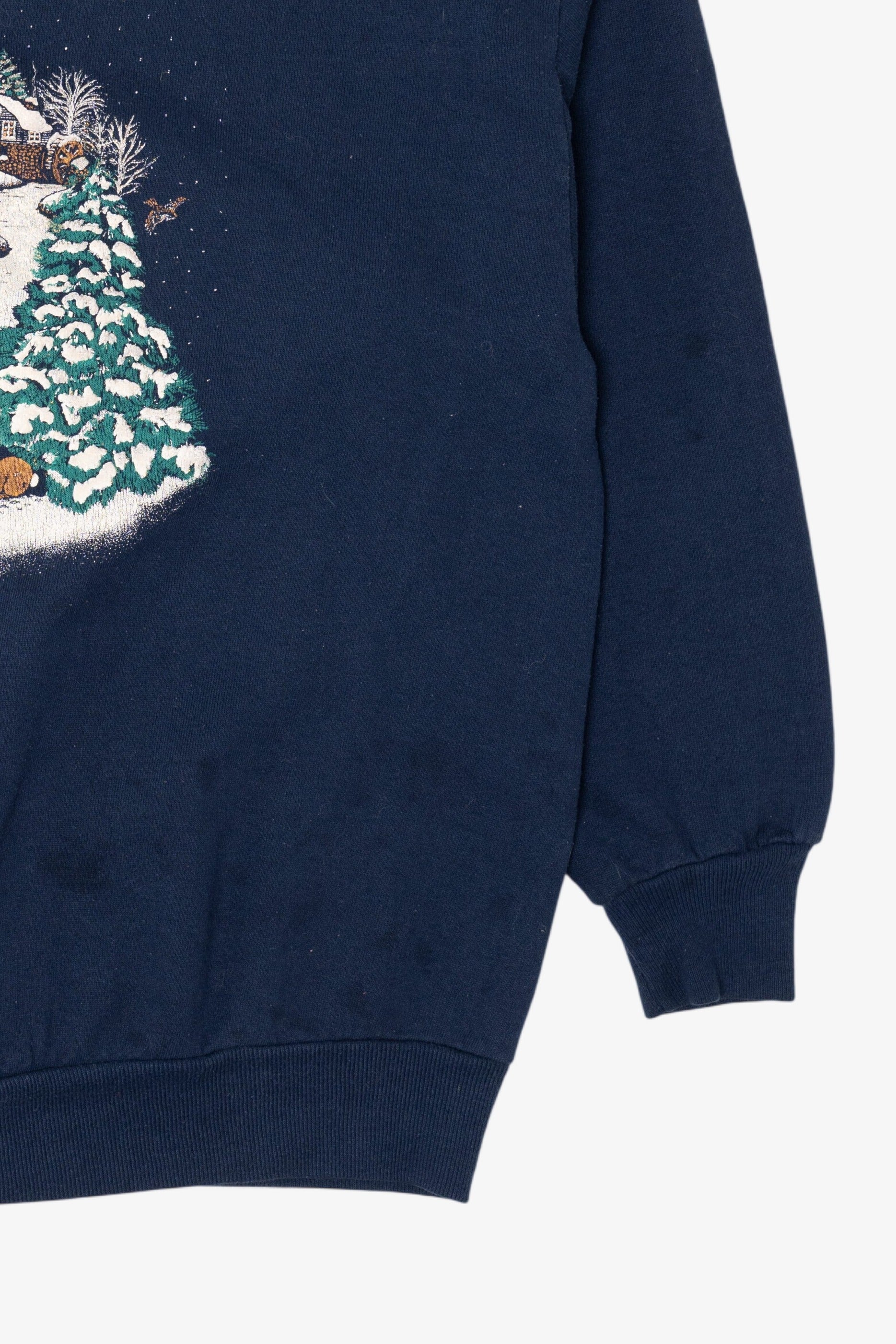 Vintage Navy Blue P.S Originals Winter Landscape Christmas Sweatshirt (1990s)