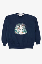 Vintage Navy Blue P.S Originals Winter Landscape Christmas Sweatshirt (1990s)