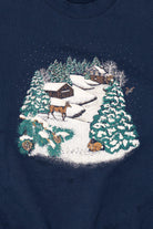 Vintage Navy Blue P.S Originals Winter Landscape Christmas Sweatshirt (1990s)