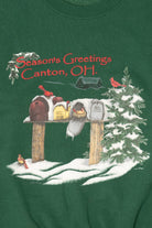 Vintage Dark Green Lee "Season's Greeting Canton, Ohio" Ugly Christmas Sweatshirt (1990s)