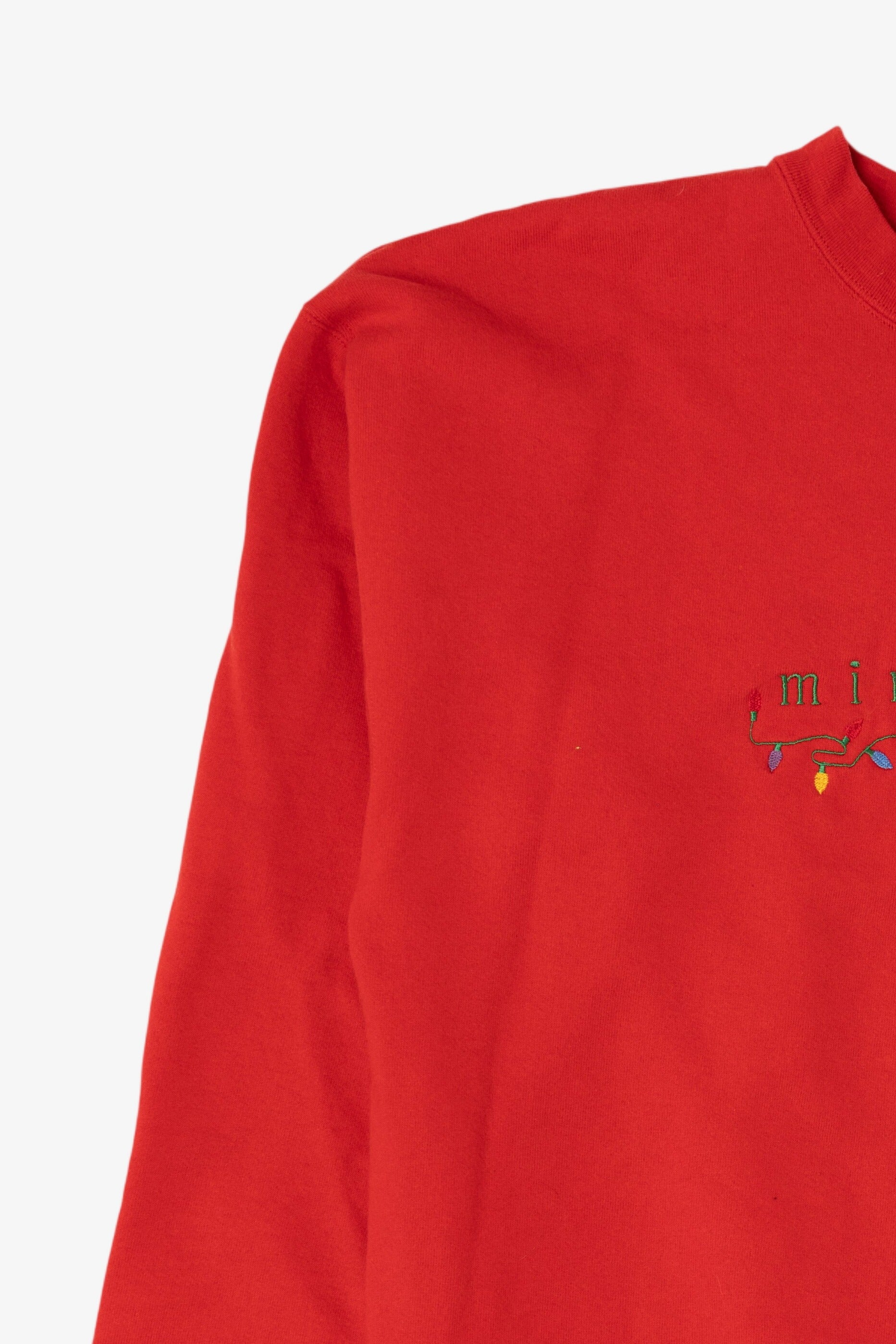 Vintage Red Oneita Embroidered "Minnesota" Lights Ugly Christmas Sweatshirt (1990s)