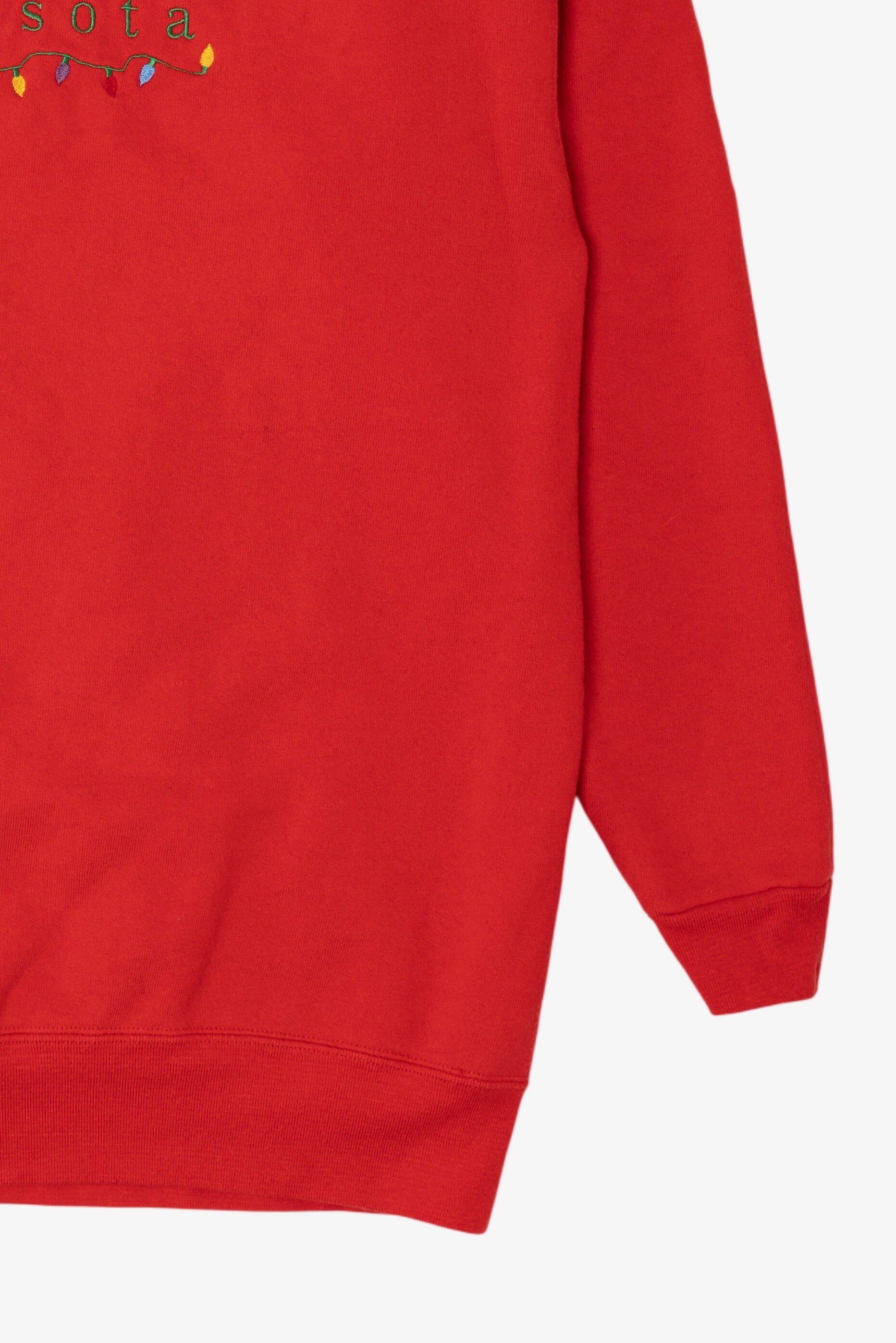 Vintage Red Oneita Embroidered "Minnesota" Lights Ugly Christmas Sweatshirt (1990s)