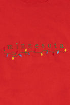 Vintage Red Oneita Embroidered "Minnesota" Lights Ugly Christmas Sweatshirt (1990s)
