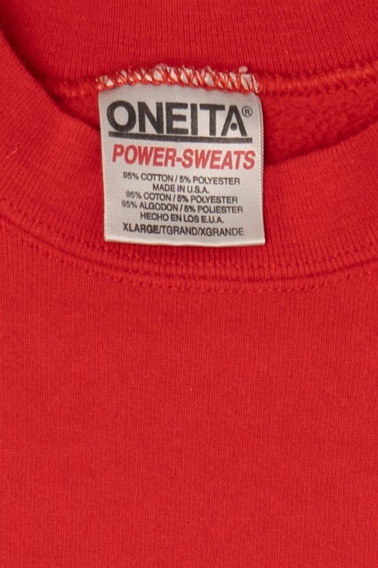 Vintage Red Oneita Embroidered "Minnesota" Lights Ugly Christmas Sweatshirt (1990s)