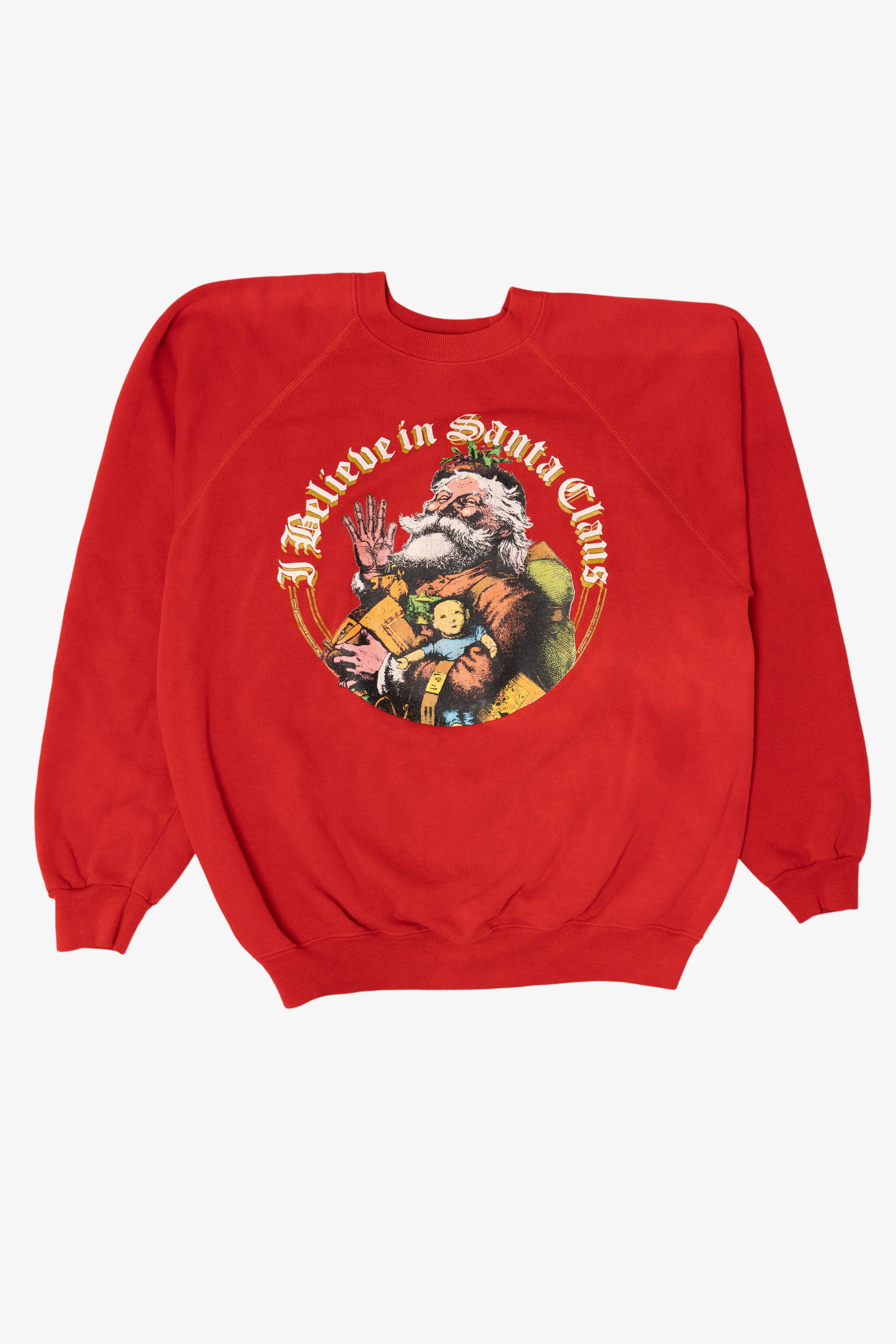Vintage Red Hanes "I Believe In Santa Claus" Ugly Christmas Sweatshirt (1990s)