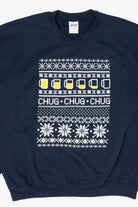 Navy Blue Gildan "Chug Chug Chug" Ugly Christmas Sweatshirt (2010s)