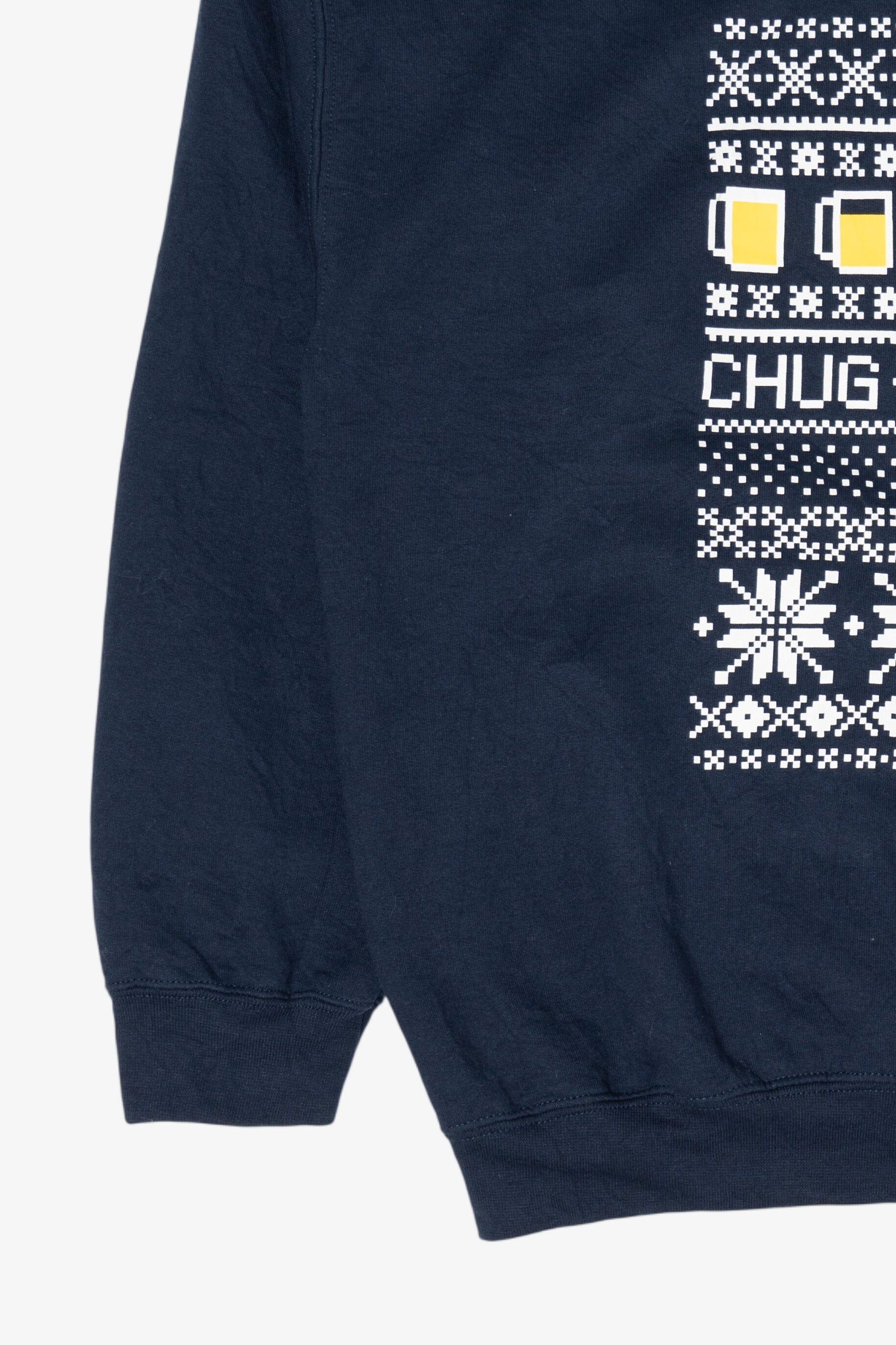 Navy Blue Gildan "Chug Chug Chug" Ugly Christmas Sweatshirt (2010s)