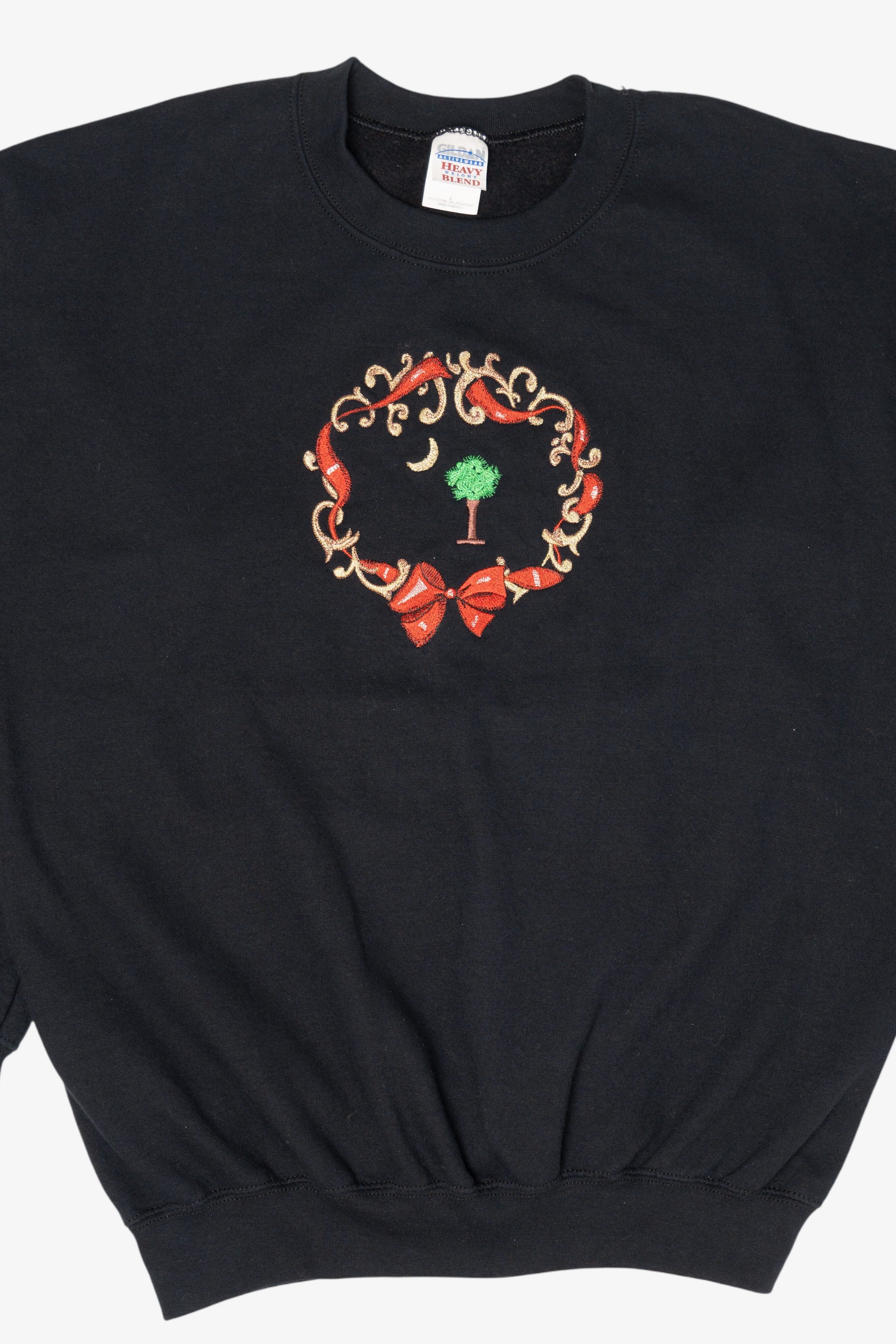Black Gildan Wreath Ugly Christmas Sweatshirt (2010s)