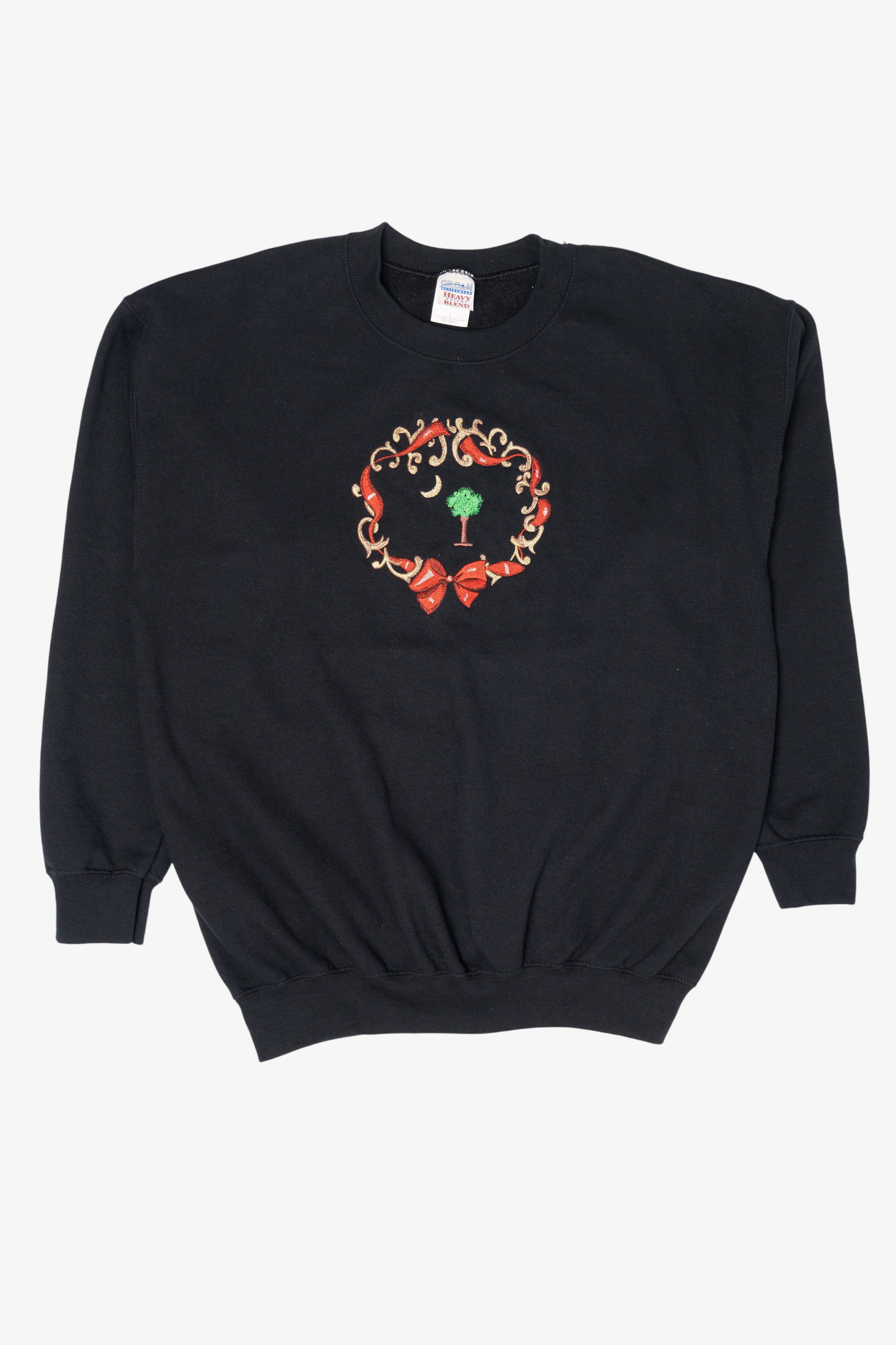 Black Gildan Wreath Ugly Christmas Sweatshirt (2010s)