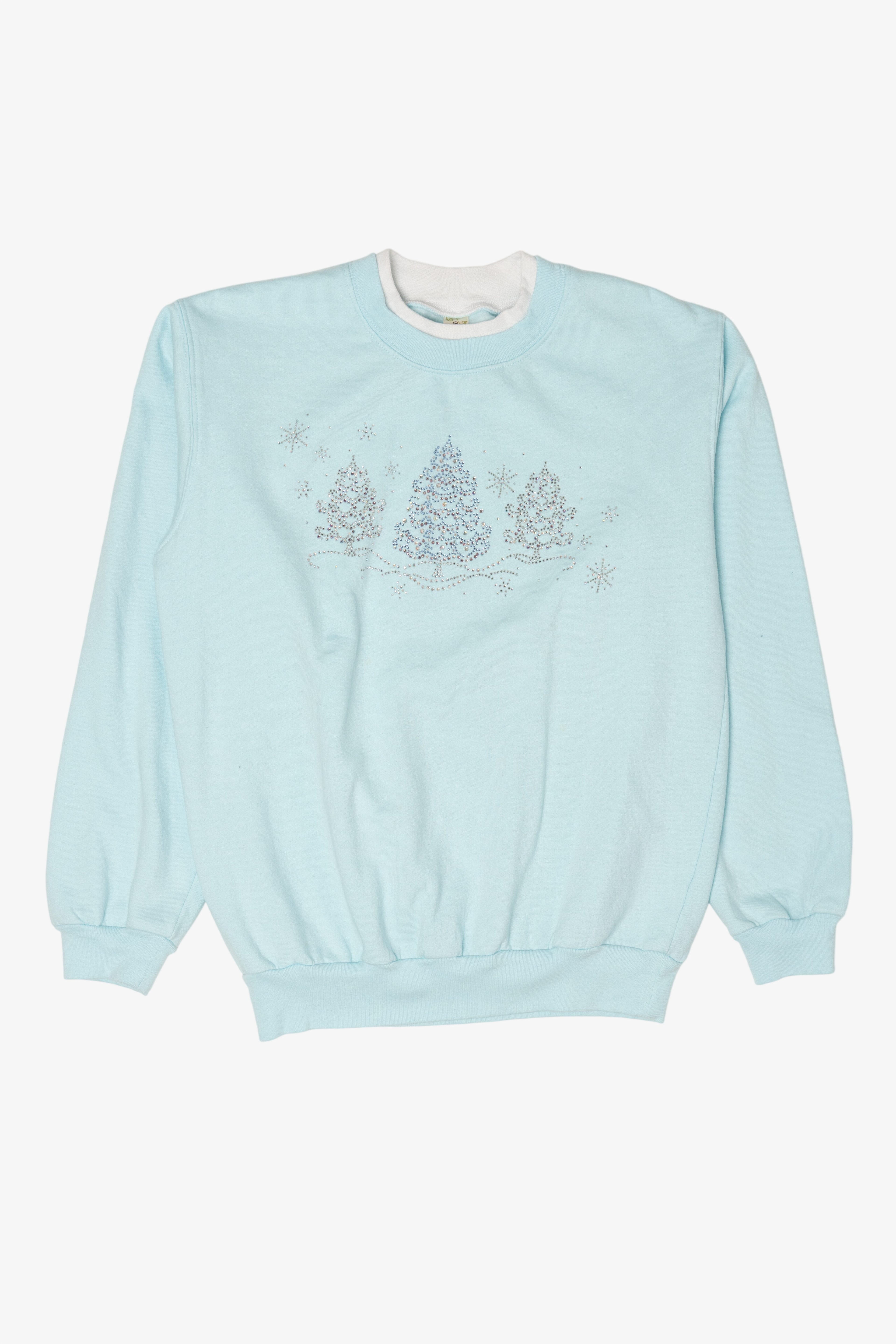 Vintage Baby Blue Decorated Originals Trees Ugly Christmas Sweatshirt (1990s)