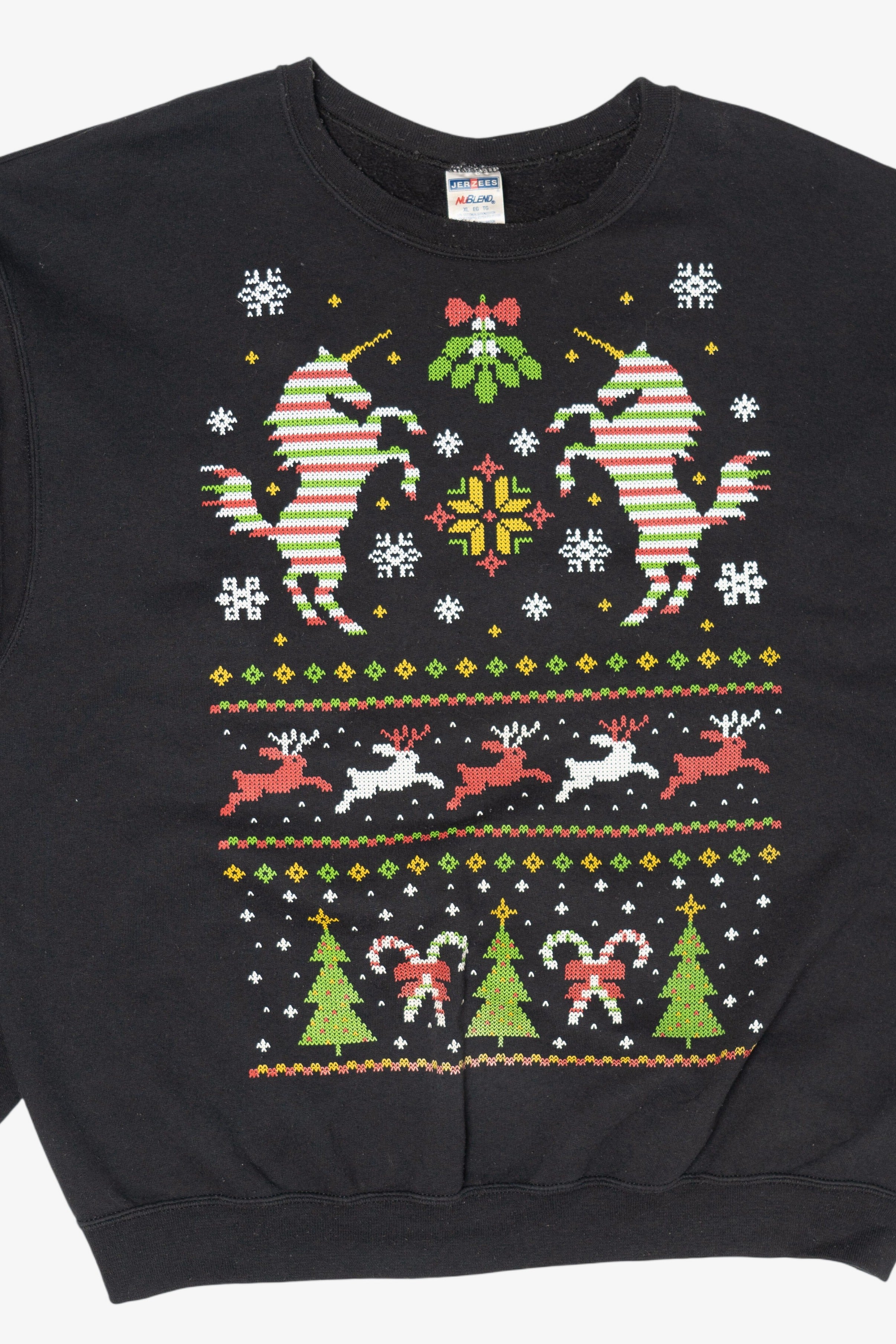 Vintage Black Jerzees Unicorns Ugly Christmas Sweatshirt (2000s)