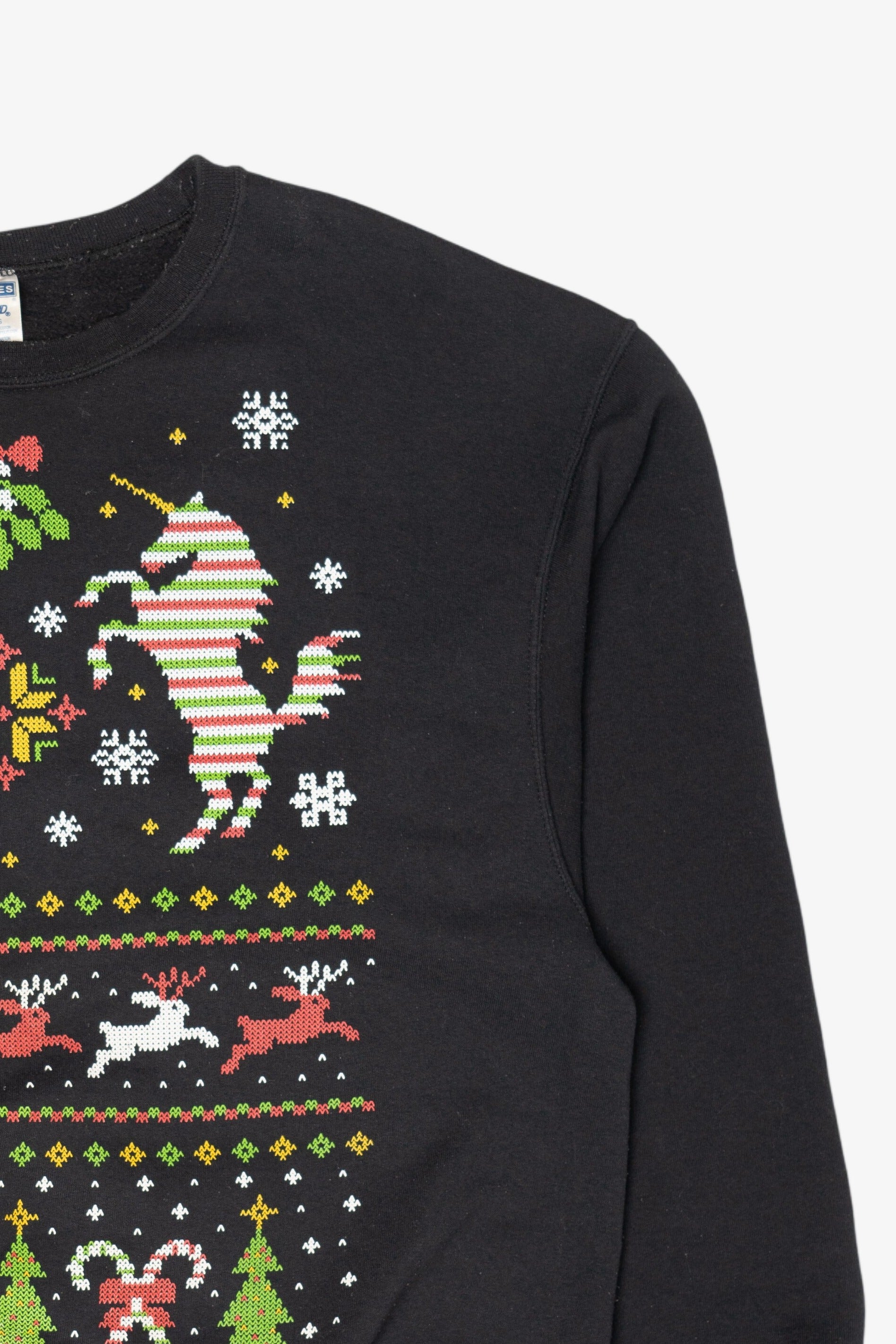 Vintage Black Jerzees Unicorns Ugly Christmas Sweatshirt (2000s)