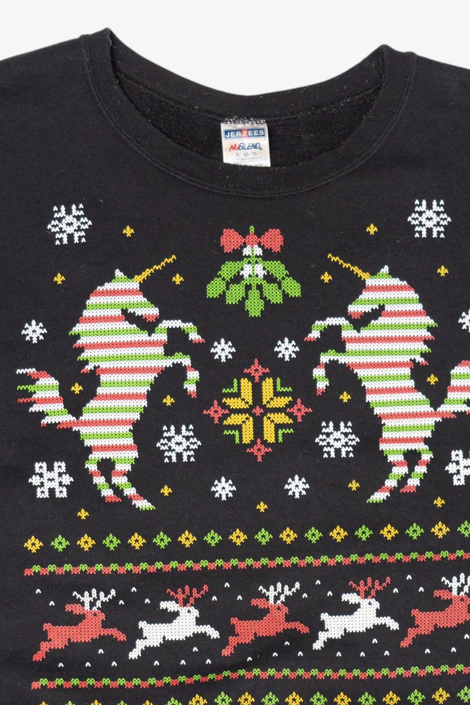 Vintage Black Jerzees Unicorns Ugly Christmas Sweatshirt (2000s)